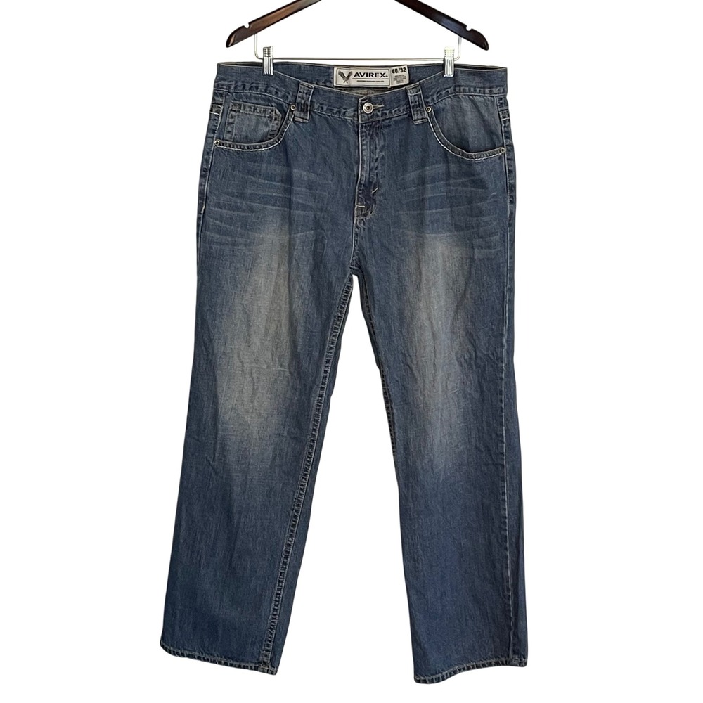 Y2K VTG Avirex Mens Relaxed Fit Straight Leg Jeans Medium Wash 40x32 Embroidered